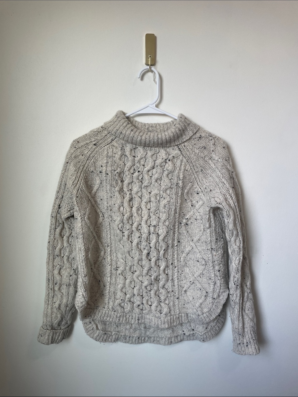 Madewell Oatmeal Cable Knit Turtleneck Sweater